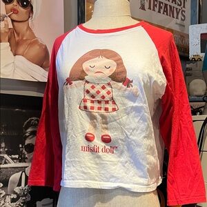 Misfit Doll Red & White Raglan Crop Top